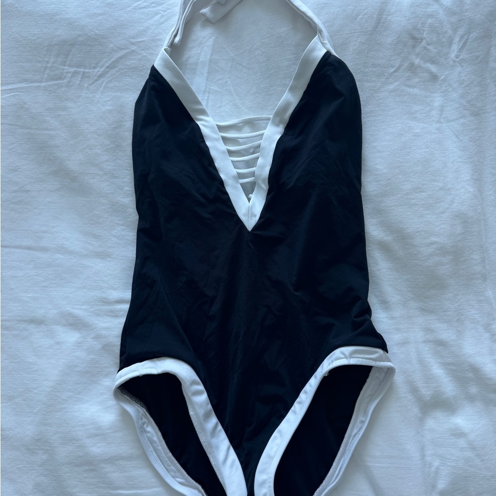 Seafolly Womens Halter One Piece Swimsuit Black/White Size 8